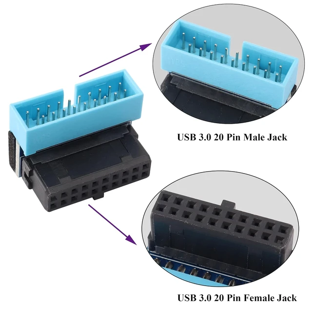 Alt view image 3 of 7 - 2 Pack 90 Degree Up Angle USB 3.0 20pin Connector USB 3.0 19Pin/20Pin Female to Male Extension Power Adapter Board for Desktop Motherboard Mainboard Internal Header Adapter(Up/blue-20Pin)