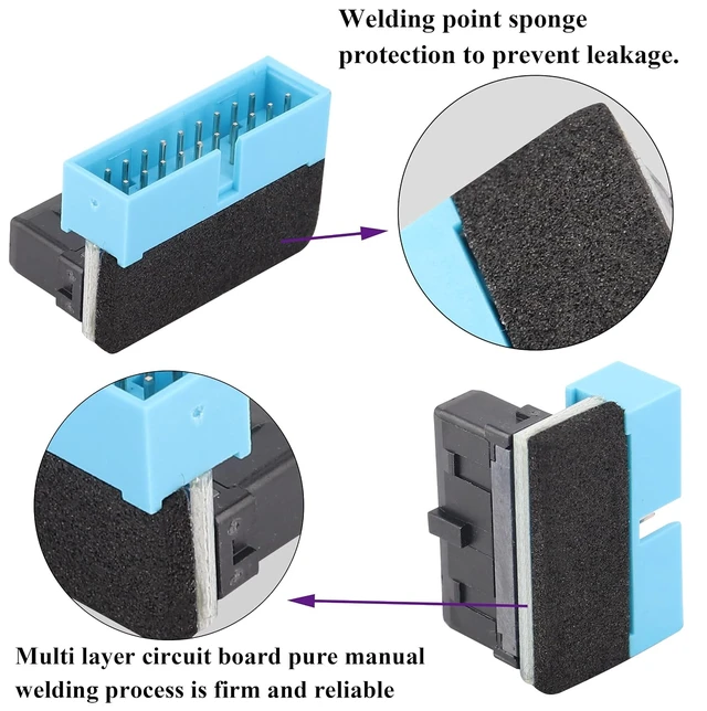 Alt view image 4 of 7 - 2 Pack 90 Degree Up Angle USB 3.0 20pin Connector USB 3.0 19Pin/20Pin Female to Male Extension Power Adapter Board for Desktop Motherboard Mainboard Internal Header Adapter(Up/blue-20Pin)