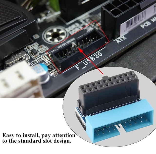 Alt view image 6 of 7 - 2 Pack 90 Degree Up Angle USB 3.0 20pin Connector USB 3.0 19Pin/20Pin Female to Male Extension Power Adapter Board for Desktop Motherboard Mainboard Internal Header Adapter(Up/blue-20Pin)