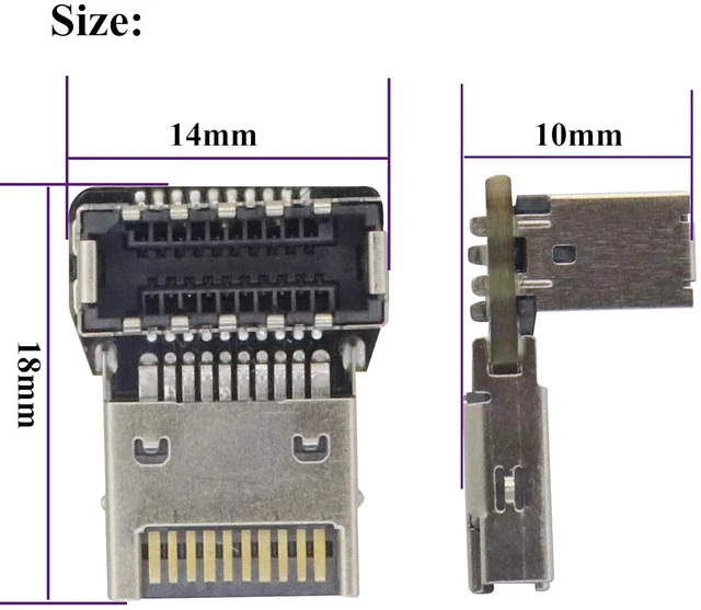 Alt view image 3 of 7 - 2Pack 90 Degree USB 3.2 Front Panel Internal Connector Down-Right Angle Type-E USB 3.1 Female to Male Front Panel Socket Adapter for Type-E Motherboard Extension Data Adapter(Type-E/Down)