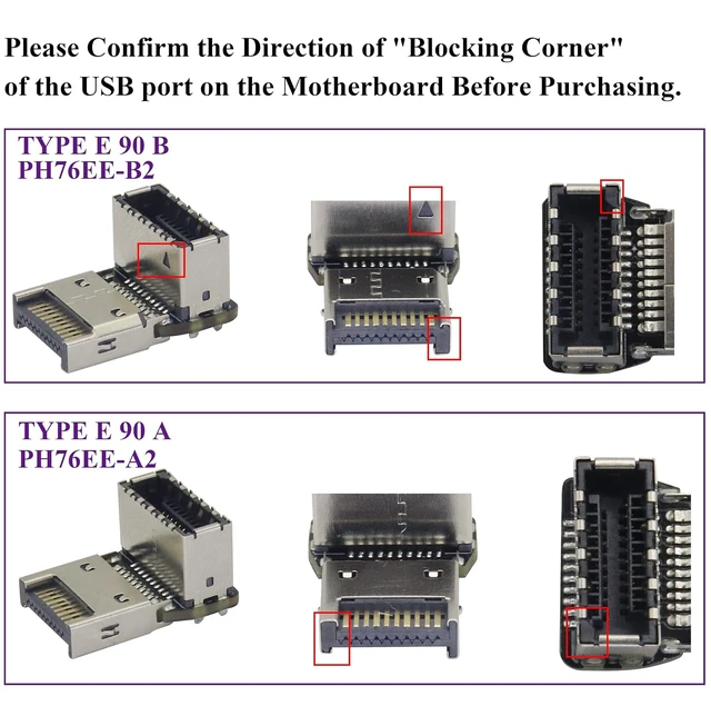Alt view image 6 of 7 - 2Pack 90 Degree USB 3.2 Front Panel Internal Connector Down-Right Angle Type-E USB 3.1 Female to Male Front Panel Socket Adapter for Type-E Motherboard Extension Data Adapter(Type-E/Down)