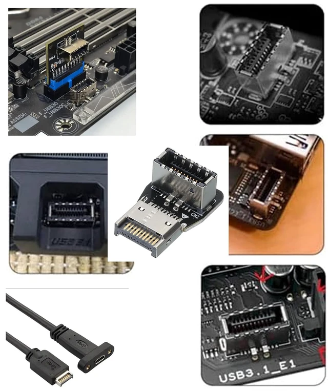 Alt view image 7 of 7 - 1Pack 90 Degree USB 3.2 Front Panel Internal Connector Down-Right Angle Type-E USB 3.1 Female to Male Front Panel Socket Adapter for Type-E Motherboard Extension Data Adapter(Type-E/Down)