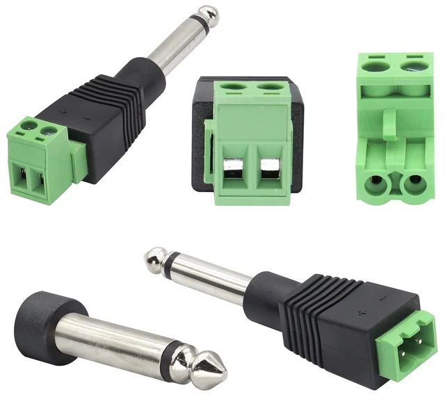 Alt view image 3 of 7 - 6.35mm Screw Terminal Block Connector 6.35mm (1/4") TS Mono Male to 2 Pin/Way Female Bolt Screw Terminals Pluggable AUX Audio Microphone/Speaker Wire Solderless Converter(5-Pack)