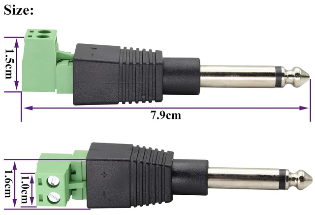 Alt view image 2 of 7 - 6.35mm Screw Terminal Block Connector 6.35mm (1/4") TS Mono Male to 2 Pin/Way Female Bolt Screw Terminals Pluggable AUX Audio Microphone/Speaker Wire Solderless Converter(5-Pack)