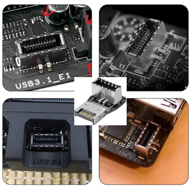 Alt view image 5 of 7 - 1Pack 90 Degree Type-E USB 3.1 Front Panel Header Adapter - Up-Right Angle USB 3.1 Type-E Male to Female Front Panel Internal Power Connector for Motherboard