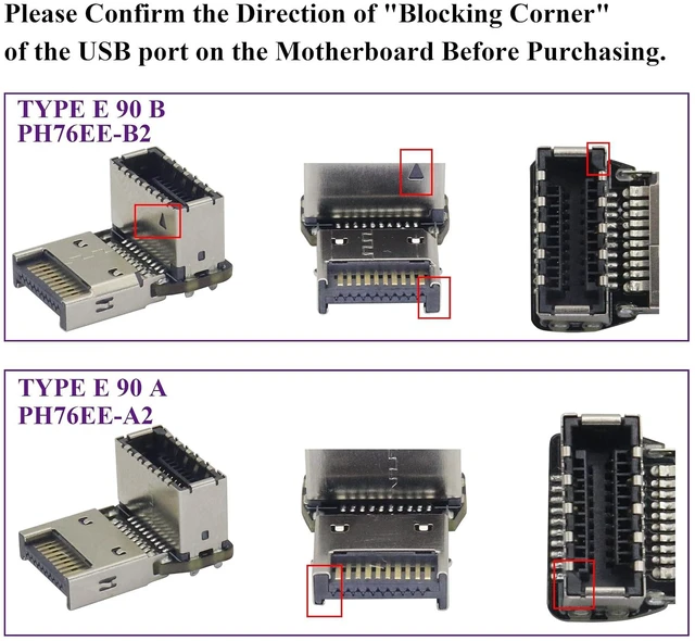 Alt view image 6 of 7 - 1Pack 90 Degree Type-E USB 3.1 Front Panel Header Adapter - Up-Right Angle USB 3.1 Type-E Male to Female Front Panel Internal Power Connector for Motherboard