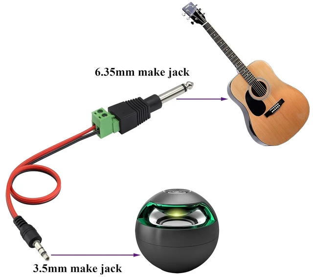 Alt view image 4 of 7 - 6.35mm Screw Terminal Block Connector 6.35mm (1/4") TS Mono Male to 2 Pin/Way Female Bolt Screw Terminals Pluggable AUX Audio Microphone/Speaker Wire Solderless Converter(5-Pack)