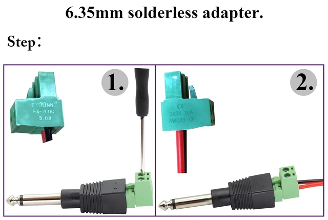Alt view image 5 of 7 - 6.35mm Screw Terminal Block Connector 6.35mm (1/4") TS Mono Male to 2 Pin/Way Female Bolt Screw Terminals Pluggable AUX Audio Microphone/Speaker Wire Solderless Converter(5-Pack)