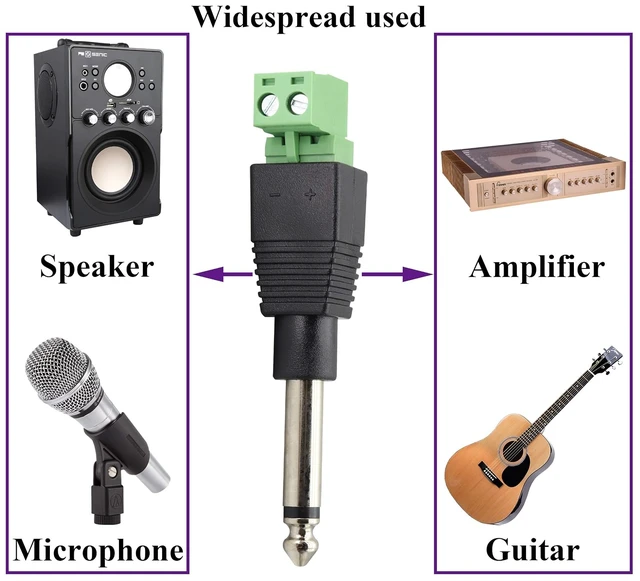 Alt view image 7 of 7 - 6.35mm Screw Terminal Block Connector 6.35mm (1/4") TS Mono Male to 2 Pin/Way Female Bolt Screw Terminals Pluggable AUX Audio Microphone/Speaker Wire Solderless Converter(5-Pack)