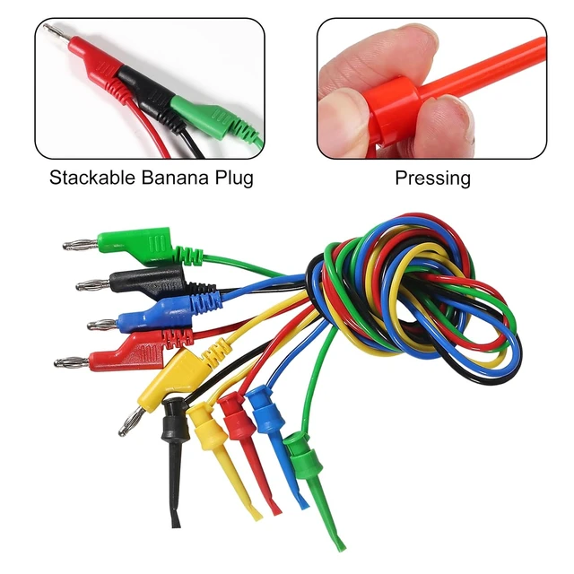 Alt view image 5 of 7 - 10PCS Multimeter Test Lead Set Stackable Banana Plug to Test Hook Wire Cable Kit with Protective, Flexible Wire Leads 3.3Ft/1M