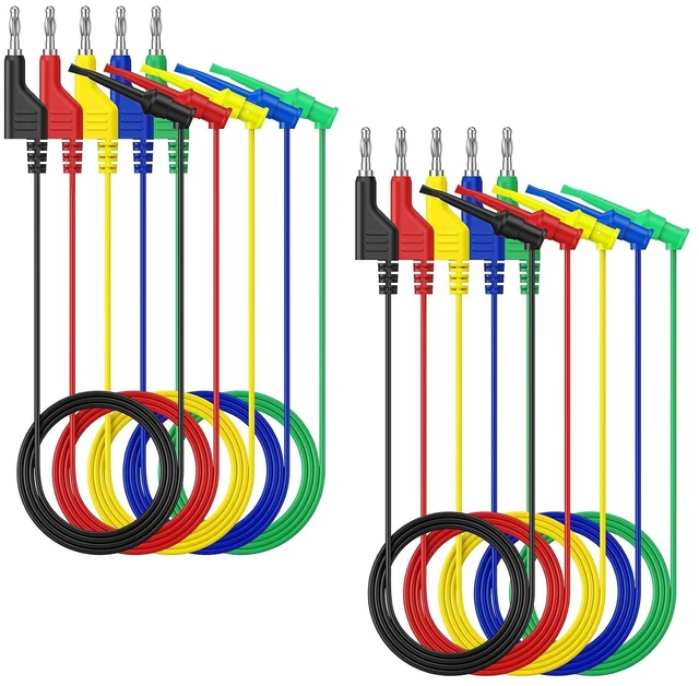 Main image of 10PCS Multimeter Test Lead Set Stackable Banana Plug to Test Hook Wire Cable Kit with Protective, Flexible Wire Leads 3.3Ft/1M