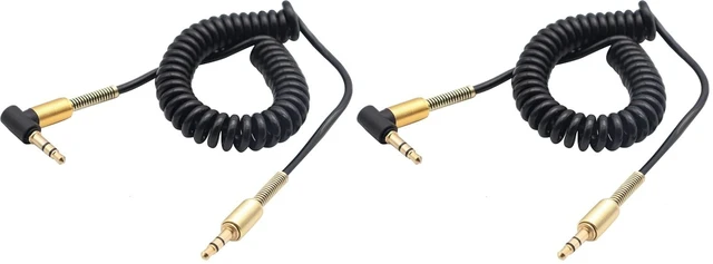 Main image of 3.5mm Coiled Cable - 90 Degree Right Angle 3-Pole TRS Jack Stereo Audio Spring Aux Cable for Smartphones, Tablets and MP3 Players (1.5m) (Pack of 2)