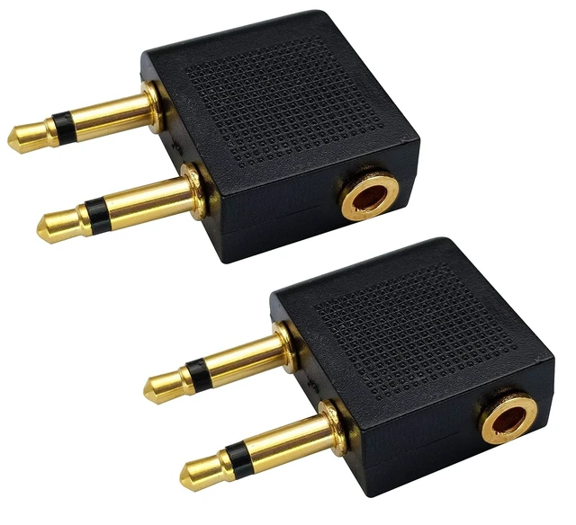 Main image of Dual 3.5mm (1/8") Male to 3.5mm Female AUX Audio Jack Adapter Converter for Using Headphone on Airplane Airline Flight (2 Pack)