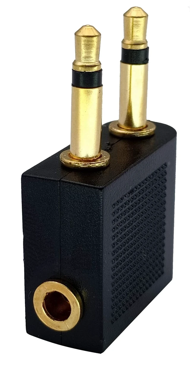 Alt view image 3 of 7 - Dual 3.5mm (1/8") Male to 3.5mm Female AUX Audio Jack Adapter Converter for Using Headphone on Airplane Airline Flight (2 Pack)