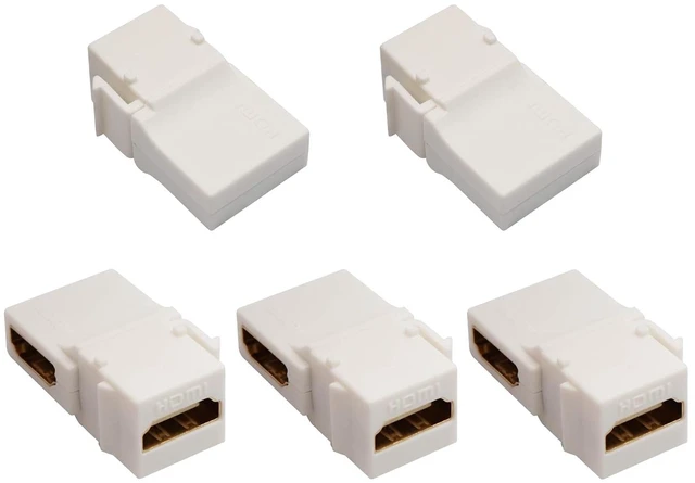 Main image of 90 Degree HDMI Keystone Adapter Gold Plated Right Angle HDMI Female to Female Keystone Jack Insert 3D 4K 60HZ Coupler Adapter for Wall Plate (White/5 Pack)