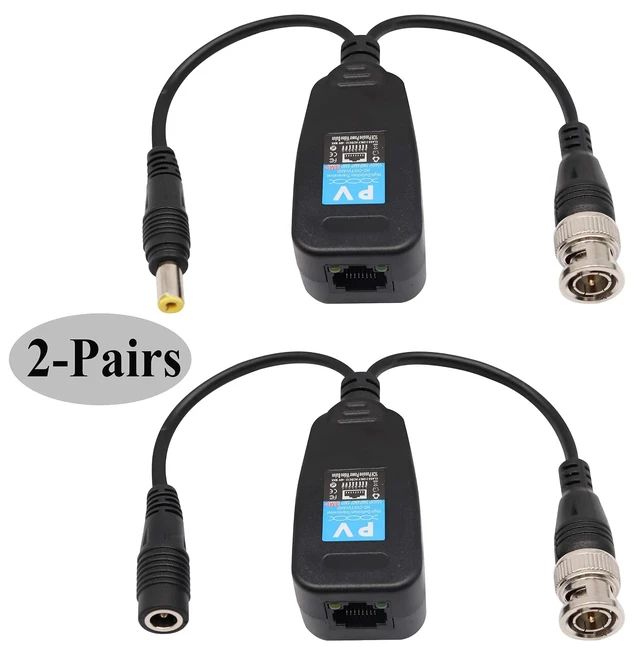Alt view image 3 of 7 - Video Balun RJ45 to BNC Transceiver Transmitter HD-CVI/TVI/AHD/CVBS with DC Power Connector for 1080P 3MP 4MP 5MP 8MP CCTV Security DVR Surveillance Camera System (2Pairs)