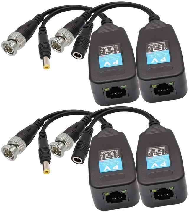 Main image of Video Balun RJ45 to BNC Transceiver Transmitter HD-CVI/TVI/AHD/CVBS with DC Power Connector for 1080P 3MP 4MP 5MP 8MP CCTV Security DVR Surveillance Camera System (2Pairs)