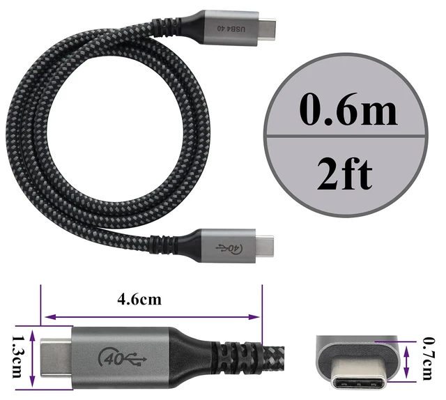 Alt view image 2 of 7 - Thunderbolt 3 Cable TB3 USB4 USB-C Male Extension Cable 40Gbps &100W Fast Charging Supports Single 5K 60Hz or Dual 4K 60Hz Monitor Compatible for Type-C MacBooks,Dell,Hub,Docking(0.6m/2ft)