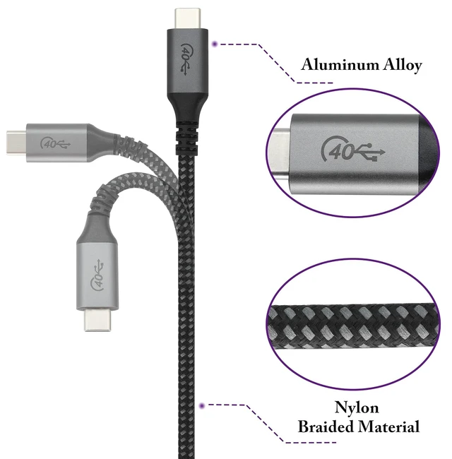 Alt view image 3 of 7 - Thunderbolt 3 Cable TB3 USB4 USB-C Male Extension Cable 40Gbps &100W Fast Charging Supports Single 5K 60Hz or Dual 4K 60Hz Monitor Compatible for Type-C MacBooks,Dell,Hub,Docking(0.6m/2ft)