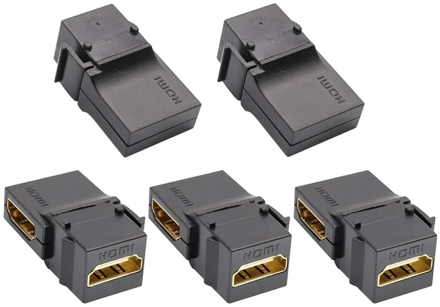Main image of 90 Degree HDMI Keystone Coupler, Gold Plated Right Angle HDMI Keystone Jack Insert Female to Female 3D 4K Coupler Adapter for Wall Plate (Black/5 Pack)