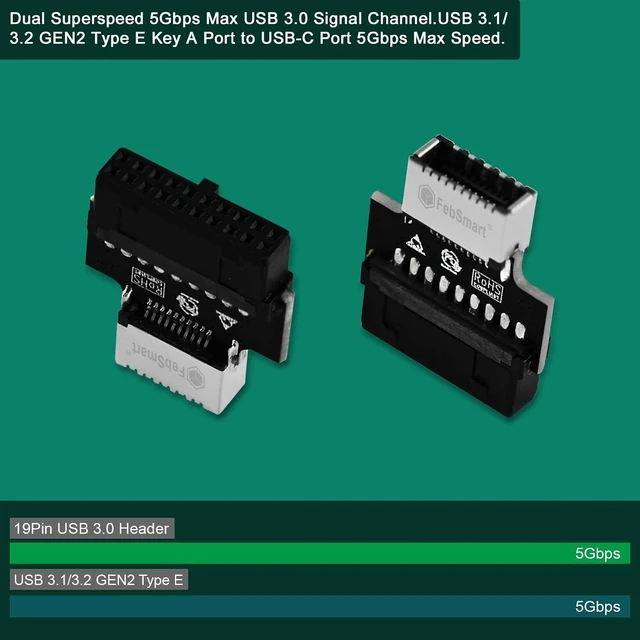 Alt view image 2 of 6 - 19Pin USB 3.0 Header to USB 3.1/3.2 Gen 2 Type E Key A Ports Adapter-5Gbps Max Speed-Extend USB Type E Ports to PCs Front Panel USB-C Ports (FS-U3EC 2-PCS)