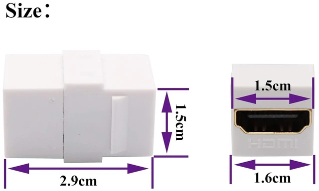 Alt view image 2 of 7 - HDMI Keystone Coupler, Gold Plated HDMI Keystone Jack Insert Female to Female 3D 4K Coupler Adapter for Wall Plate (White/5 Pack)