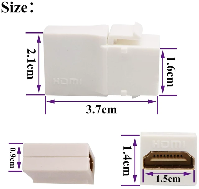 Alt view image 2 of 7 - 90 Degree HDMI Keystone Adapter Gold Plated Right Angle HDMI Female to Female Keystone Jack Insert 3D 4K 60HZ Coupler Adapter for Wall Plate (White/5 Pack)