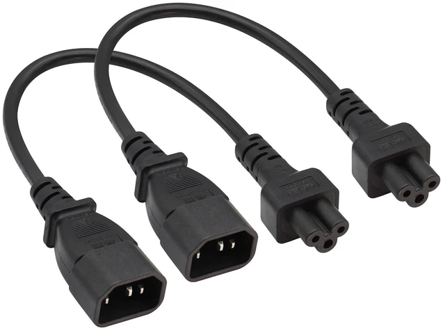 Main image of (2 Pack) C14 to C5 AC Cable, 10A 125V IEC 3Pole Male to Female Power Adapter, C5 to C14 AC Converter for Laptop Receptacle Converter (0.3m/1ft)
