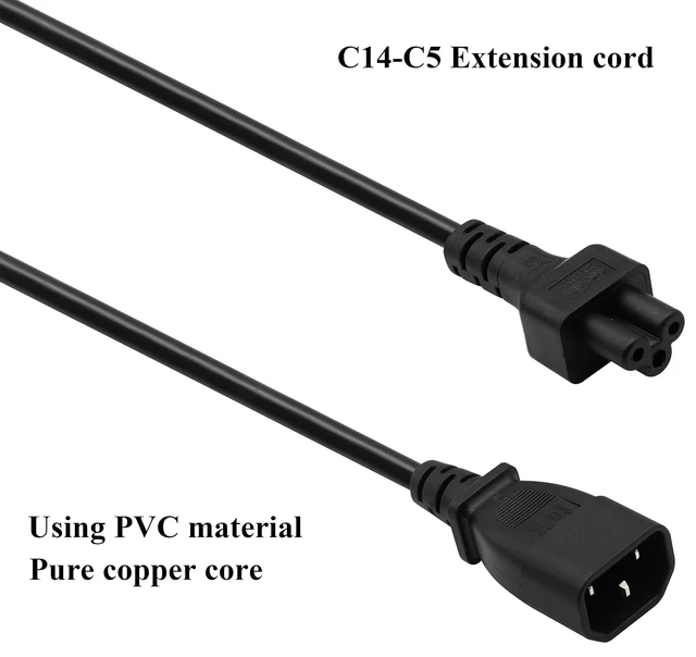 Alt view image 4 of 7 - (2 Pack) C14 to C5 AC Cable, 10A 125V IEC 3Pole Male to Female Power Adapter, C5 to C14 AC Converter for Laptop Receptacle Converter (0.3m/1ft)