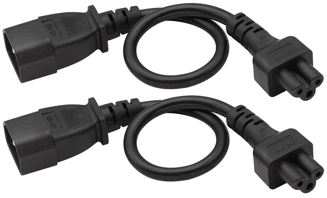 Alt view image 7 of 7 - (2 Pack) C14 to C5 AC Cable, 10A 125V IEC 3Pole Male to Female Power Adapter, C5 to C14 AC Converter for Laptop Receptacle Converter (0.3m/1ft)