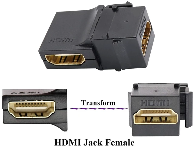 Alt view image 3 of 7 - 90 Degree HDMI Keystone Coupler, Gold Plated Right Angle HDMI Keystone Jack Insert Female to Female 3D 4K Coupler Adapter for Wall Plate (Black/5 Pack)
