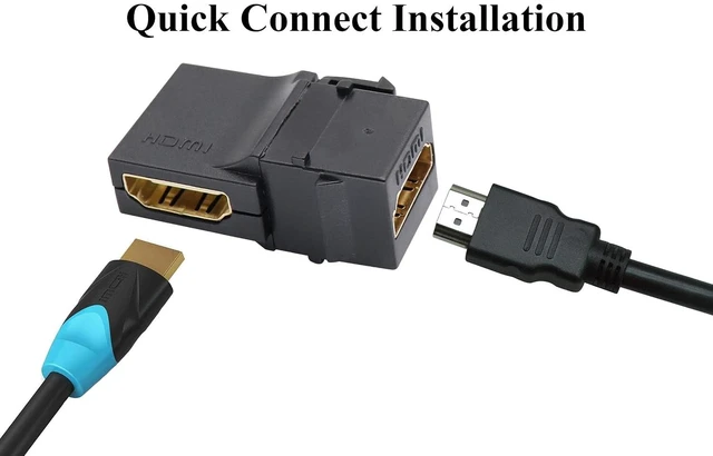 Alt view image 4 of 7 - 90 Degree HDMI Keystone Coupler, Gold Plated Right Angle HDMI Keystone Jack Insert Female to Female 3D 4K Coupler Adapter for Wall Plate (Black/5 Pack)