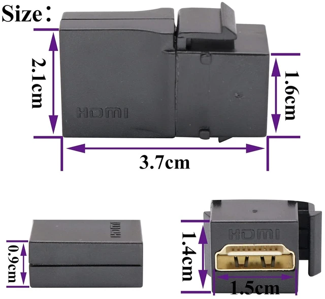 Alt view image 2 of 7 - 90 Degree HDMI Keystone Coupler, Gold Plated Right Angle HDMI Keystone Jack Insert Female to Female 3D 4K Coupler Adapter for Wall Plate (Black/5 Pack)
