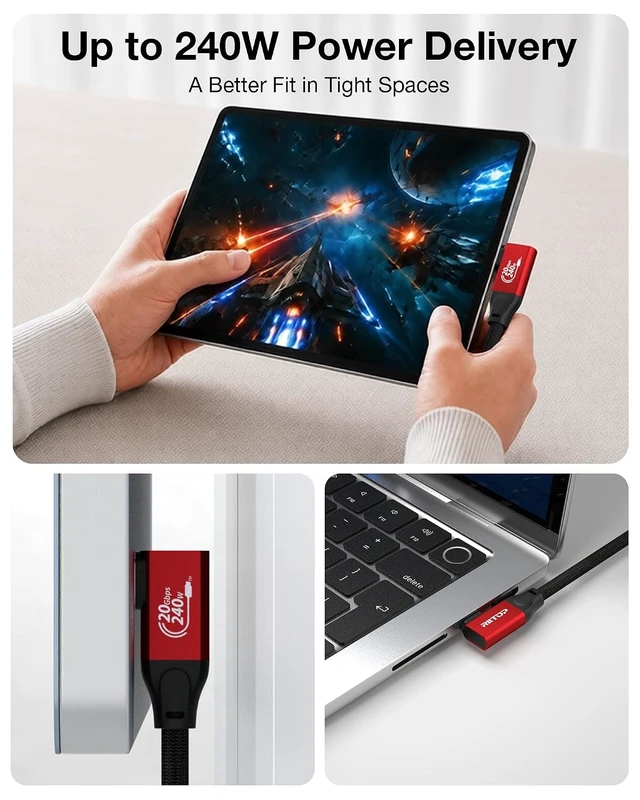 Alt view image 6 of 7 - 20Gbps USB-C to USB C Cable 3.3FT/90Degree Right Angle