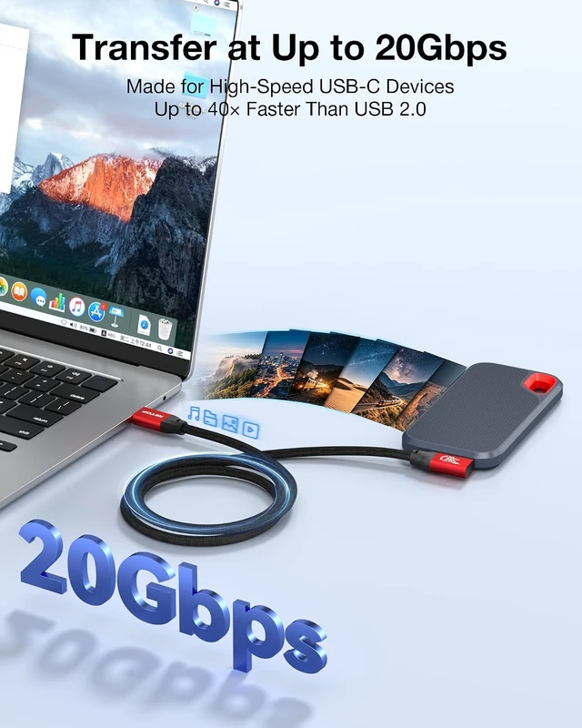 Alt view image 5 of 7 - 20Gbps USB-C to USB C Cable 3.3FT/90Degree Right Angle