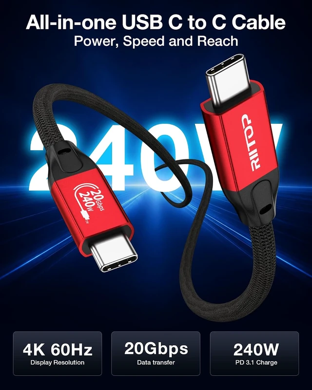 Alt view image 2 of 7 - 20Gbps USB C to C Long Cable 16.4FT, USB 3.2 Gen 2x2 Cable 240W PD