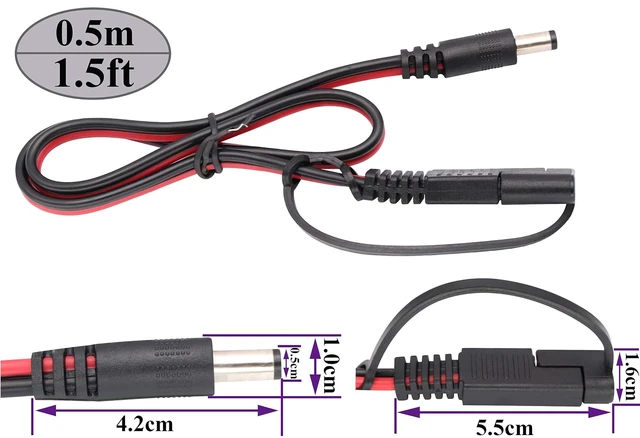 Alt view image 2 of 7 - DC to SAE Connectors Cable SAE Plug to DC 5.5mm x 2.1mm Male Adapters Cables for Automotive RV Solar Panel Solar Battery Panels Connect Cables(0.5/1.5ft-2pack)