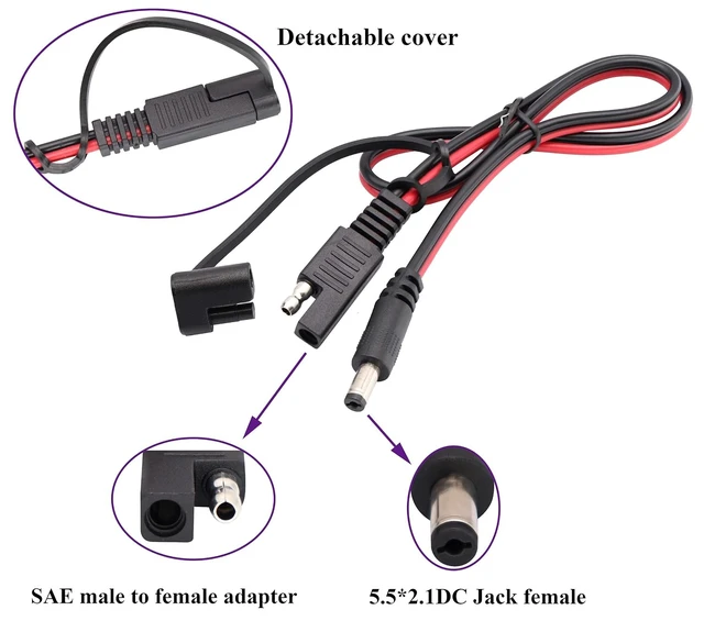 Alt view image 3 of 7 - DC to SAE Connectors Cable SAE Plug to DC 5.5mm x 2.1mm Male Adapters Cables for Automotive RV Solar Panel Solar Battery Panels Connect Cables(0.5/1.5ft-2pack)