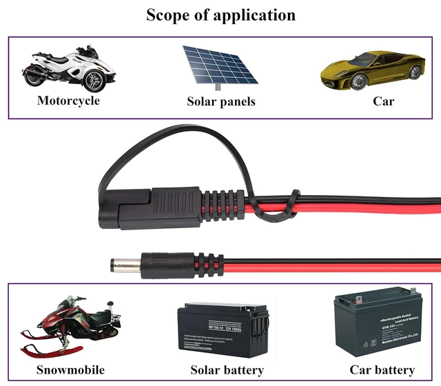 Alt view image 7 of 7 - DC to SAE Connectors Cable SAE Plug to DC 5.5mm x 2.1mm Male Adapters Cables for Automotive RV Solar Panel Solar Battery Panels Connect Cables(0.5/1.5ft-2pack)