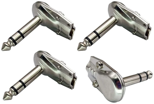 Main image of Right Angle 6.35MM Adapter Golden Plated 90 Degree 3 Pole 6.35mm 1/4 Inch Stereo TRS Male Flat Pancake Style Plugs Connectors for Speaker,Patch Cable,Guitar(4 Pack/3 Pole)