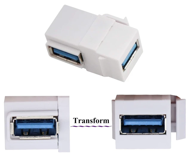 Alt view image 3 of 7 - 90 Degree USB Keystone Coupler Right Angle USB 3.0 A Keystone Jack Insert Female to Female Coupler Adapter for Wall Plate Outlet Panel (White/2 Pack)