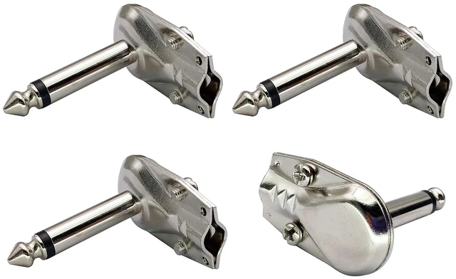 Main image of 90 Degree 6.35MM Adapter Golden Plated Right Angle 6.35mm 1/4 Inch TS Mono Male Flat Pancake Style Plugs Connectors for Speaker,Patch Cable,Guitar.(4 Pack/2 Pole)