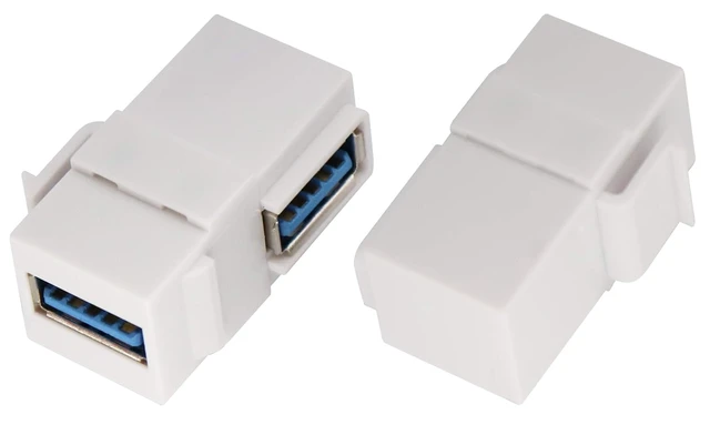 Main image of 90 Degree USB Keystone Coupler Right Angle USB 3.0 A Keystone Jack Insert Female to Female Coupler Adapter for Wall Plate Outlet Panel (White/2 Pack)
