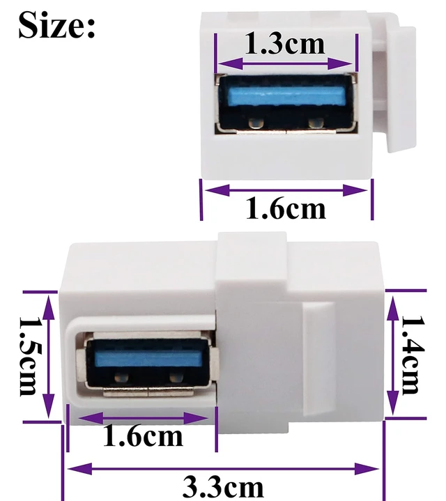 Alt view image 2 of 7 - 90 Degree USB Keystone Coupler Right Angle USB 3.0 A Keystone Jack Insert Female to Female Coupler Adapter for Wall Plate Outlet Panel (White/2 Pack)