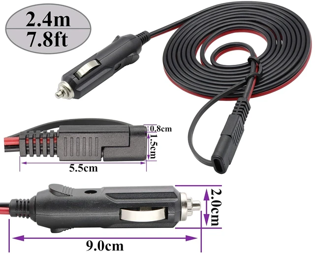 Alt view image 2 of 7 - SAE to Cigarette Lighter Cable,16AWG 12V Cigarette Lighter Male Plug to SAE 2 Pin Quick Release Disconnect Connector Plug Adapter Extension Charging Cable with Fuse(2.4m/7.8ft-M)