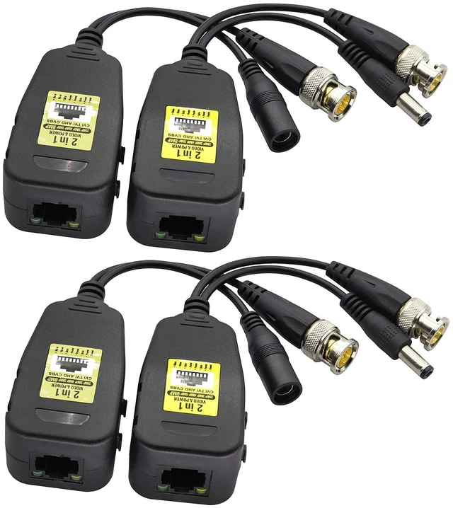 Main image of Passive Video Balun RJ45 to BNC Transceiver Transmitter HD-CVI/TVI/AHD/CVBS with DC Power Connector for 960P 1080P 3MP 4MP 5MP 8MP CCTV Security DVR Surveillance Camera System(18 cm-2Pairs)