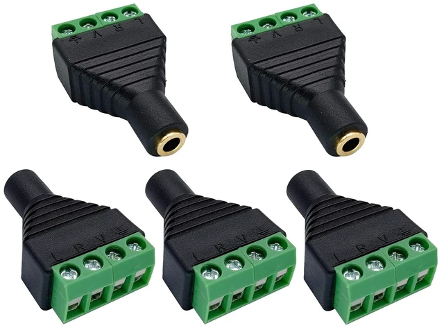 Main image of 4 Pole 3.5mm Screw Terminal Stereo TRRS Audio Female to AV 4 Pin Screw Terminal Double Track Headphone Balun Solderless Converter Adapter (5 Pack)