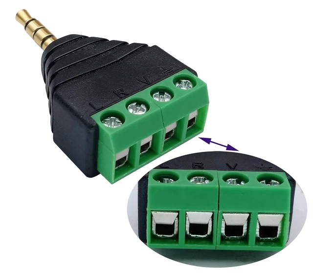 Alt view image 3 of 7 - 4 Pole 3.5mm Screw Terminal 3.5mm (1/8) Stereo TRRS Audio Male to AV 4 Pin Female Screw Terminal Double Track Headphone Balun Solderless Converter Adapter(5 Pack/Male)