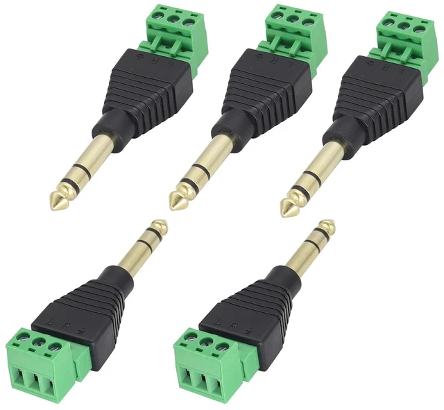 Main image of (1/4" TRS Audio Screw Terminal Block Adapter, 6.35mm Male to 3 Pin/Way Female Bolt Screw Terminals Jack,6.35 mm DIY Audio Solderless Connector for Electric Bass,Amplifier/Amp,etc(5 Pack)