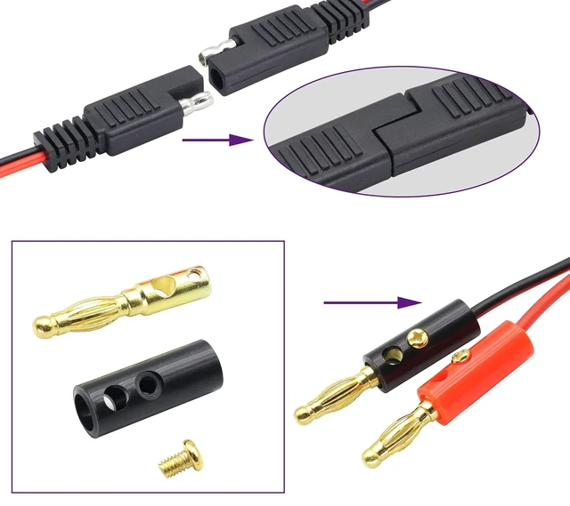 Alt view image 4 of 7 - 2Pack Banana Plug to SAE Power Cable 30cm 18AWG 2 Pin Quick Connect/Disconnect Jack SAE Connector Wire for Motorcycle,Car